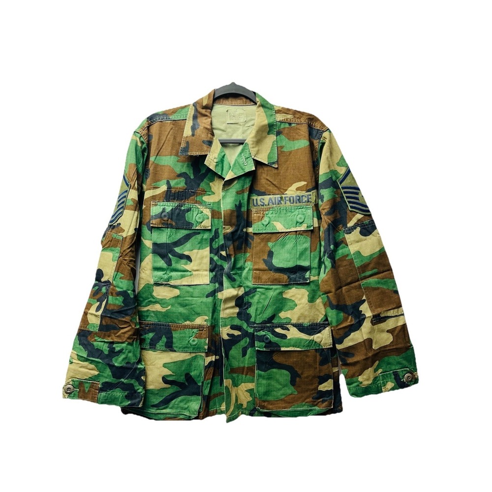 BDU Military Shirt SM Reg Camo Combat USAF Patches Insignia Hunting Outdoor Camp